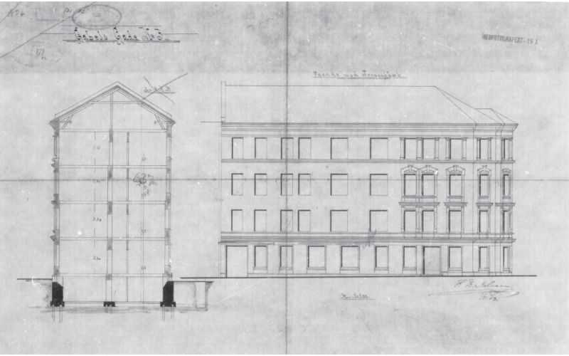 Fasade mot Terningbekk. Originaltegning av Arkitekt F. Aslesen