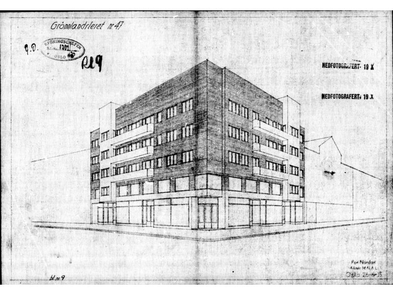 Kilde: PBE Byggesak 193500379. Perspektivtegning av Grønlandsleiret 47