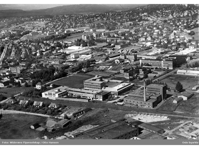 Møglestue armaturfabrikk og mekanisk verksted, 1956, Lørenvangen 14. Bygget i 1936 mellom Emaljeverket og Per Kure - 2022 «Gregers Kvartal»