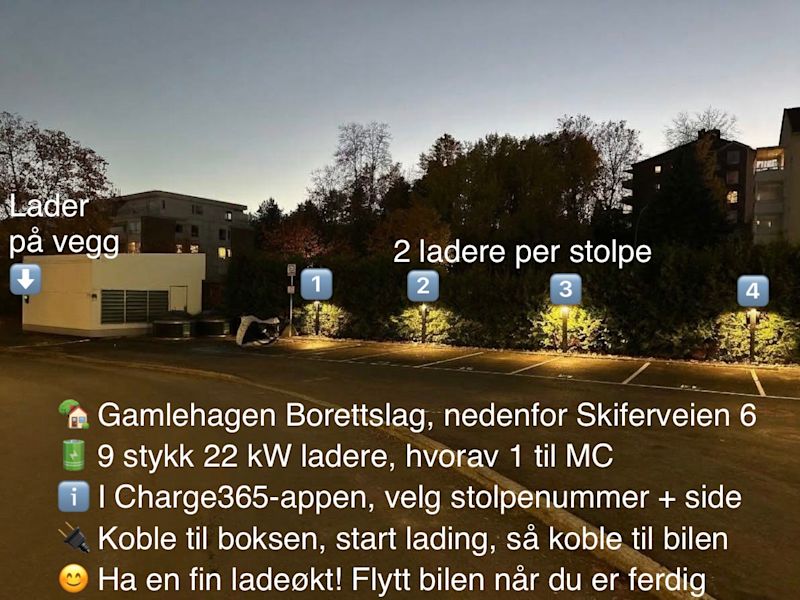 9 ladere nedenfor Skiferveien 6, hvorav 1 er på MC-plass (stolpe 1, venstre side)