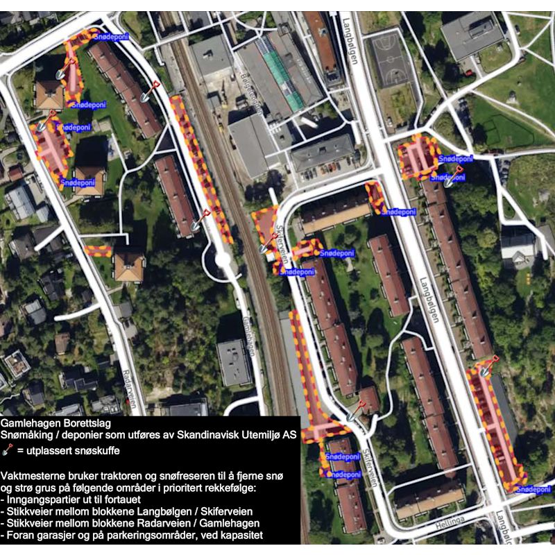Oversikt over snømåking, deponi og utplasserte snøskuffer